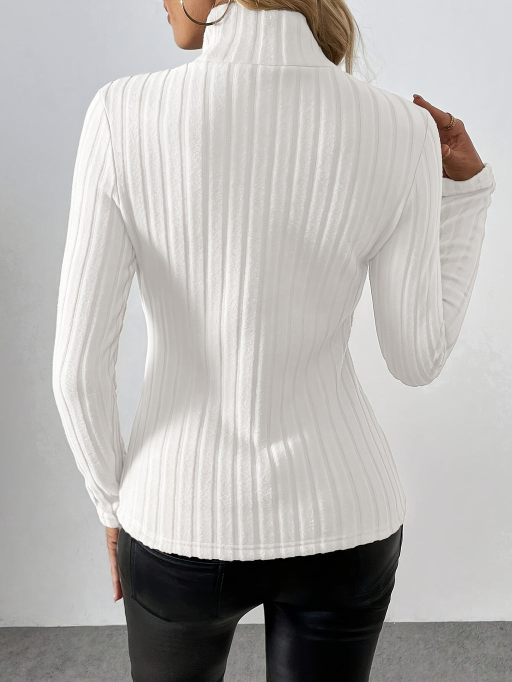 Camiseta de Forro Polar para Outono e Inverno, Gola Alta Minimalista em Cor Sólida com Acolchoado Espesso