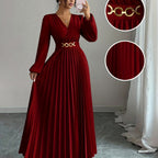 Elegant Metallic V-Neck Evening Gown with Balloon Sleeves