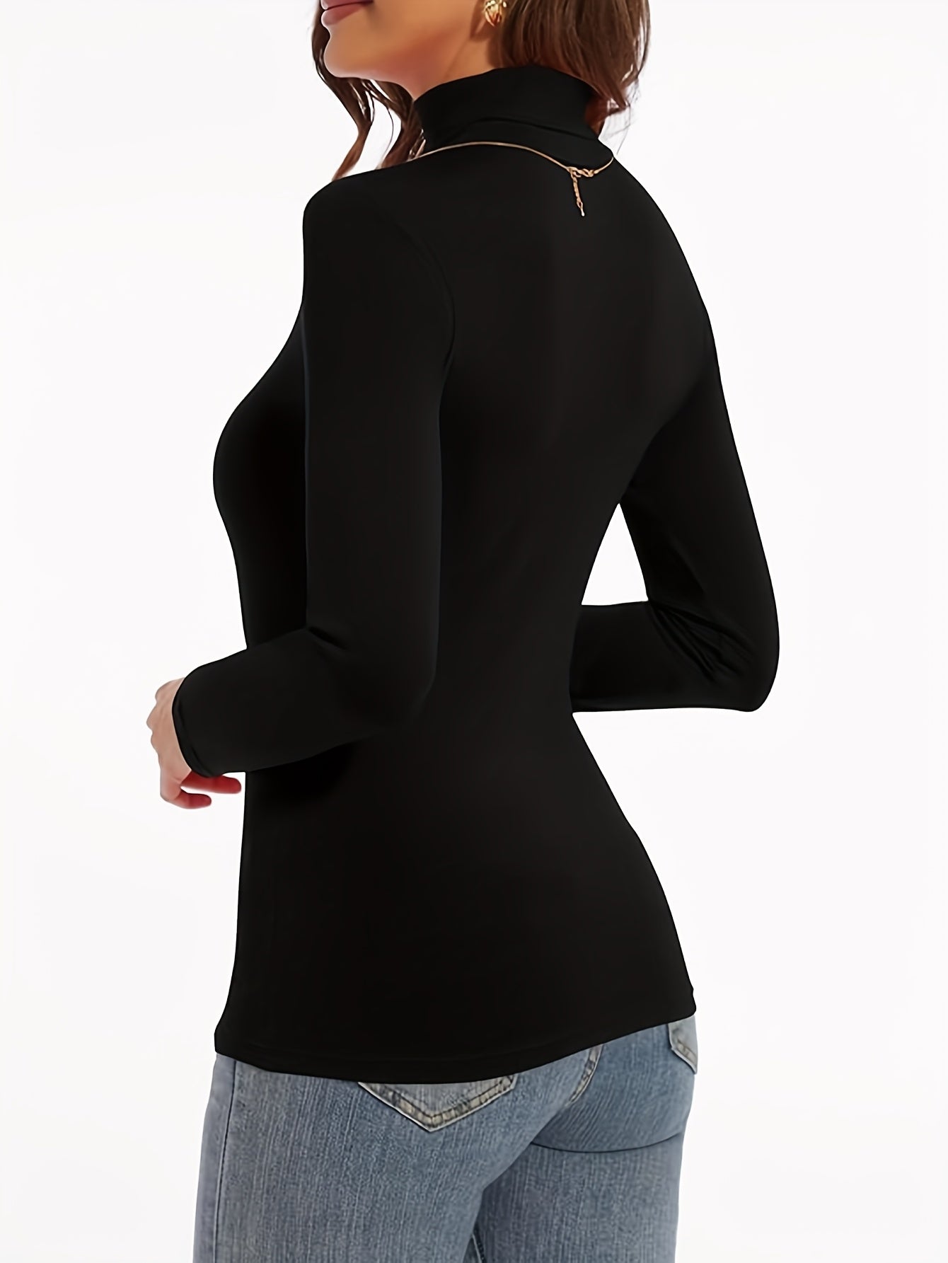 Camiseta Térmica Plus Size Feminina - Gola Alta Longa para Clima Frio, Sob Suéteres/Vestidos - Lavável em Máquina, Design Elegante e Confortável, Ajuste Perfeito, Roupa de Inverno, Estilo Casual ou Formal, Blusa Quente e Elástica, Ideal para Escritório