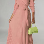 Chic Green Midi Dress with Pleated Neckline