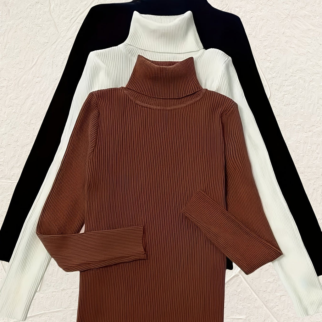 Elegant High-Neck Women's Sweater Set - 3 Pieces