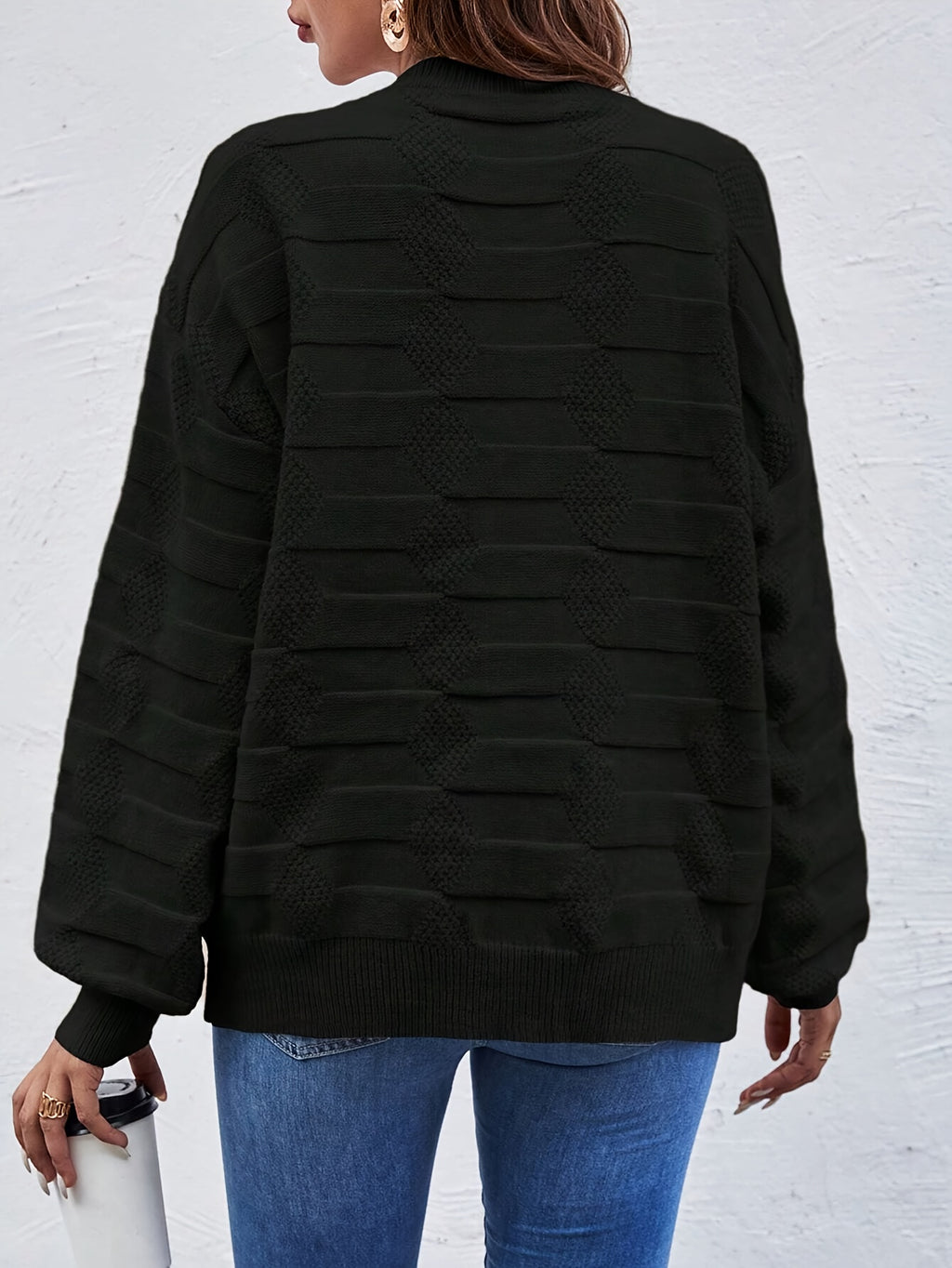 Blusa de Gola Redonda Casual Feminina com Manga Longa e Alta Elasticidade - Top de Outono/Inverno em Cor Sólida, Lavável na Máquina