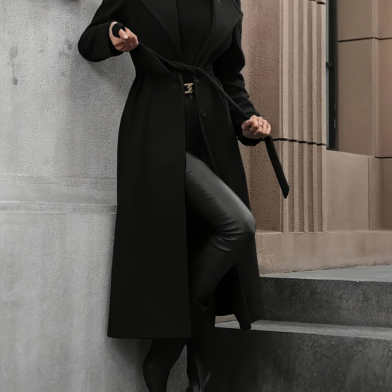 Elegant Long Trench Coat with Waist Belt