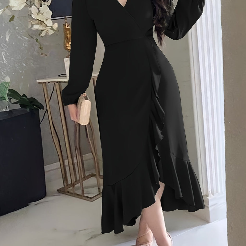 Chic Minimalist V-Neck Winter Dress