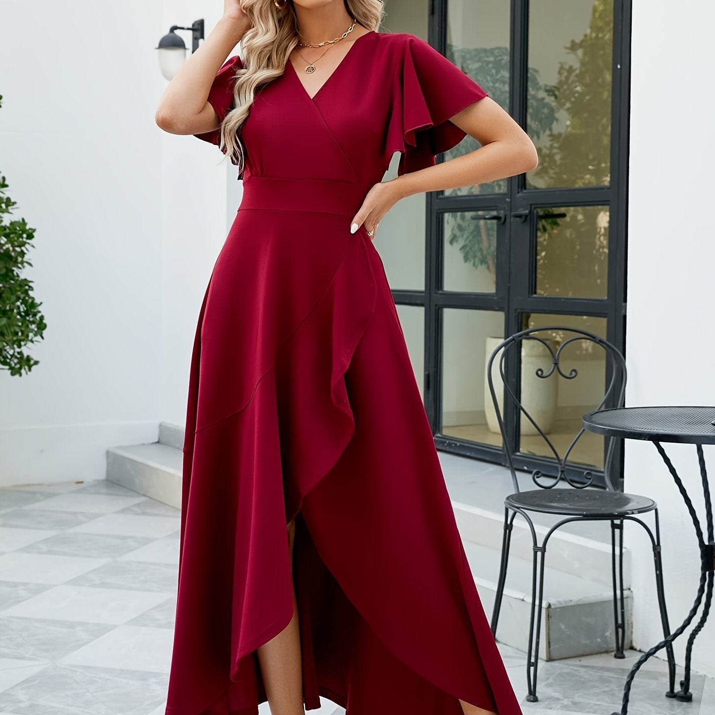 Chic Surplice V-Neck Tulip Hem Dress