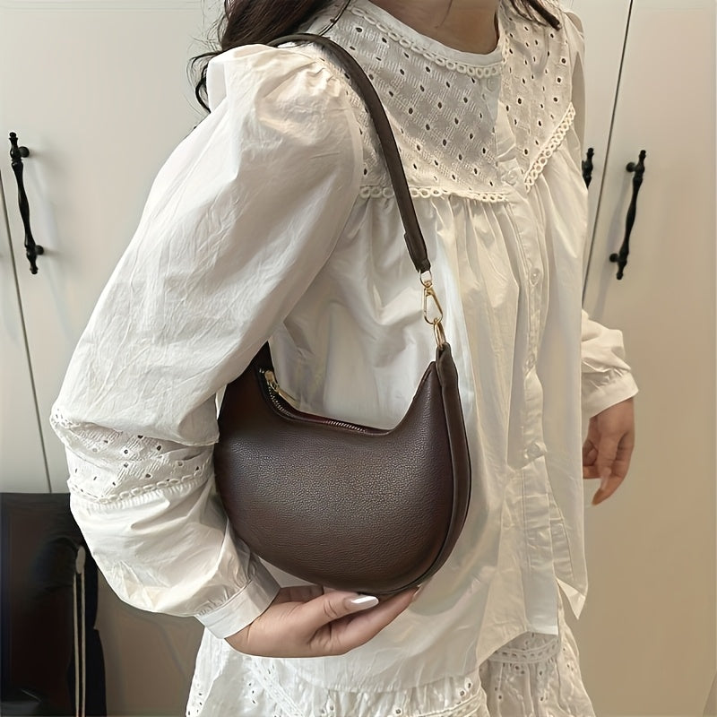 1 Mala de Tiracolo de Luxo em Lua Crescente para Mulher | Alça de Ombro Ajustável e Removível, Fecho Magnético, Ferragens em Tom Dourado, Forro - Adequada para Ocasiões Casuais ou Formais, Disponível em Castanho Café, Branco, Vermelho, Preto