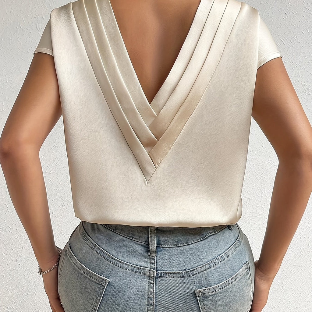 Chic V-Neck Short Sleeve Blouse for Spring & Summer