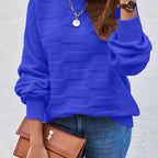 Chic Round Neck Women's Sweater – High Elasticity & Machine Washable