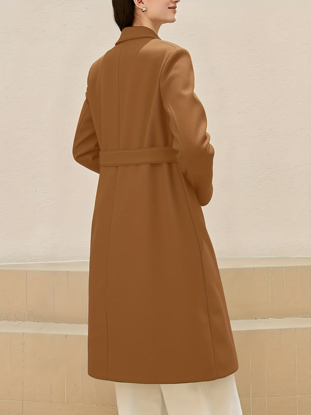 Casaco Longo de Outono/Inverno com Lapela Grande, Mangas Compridas, Bolso e Estilo Francês Minimalista e Elegante em Tweed