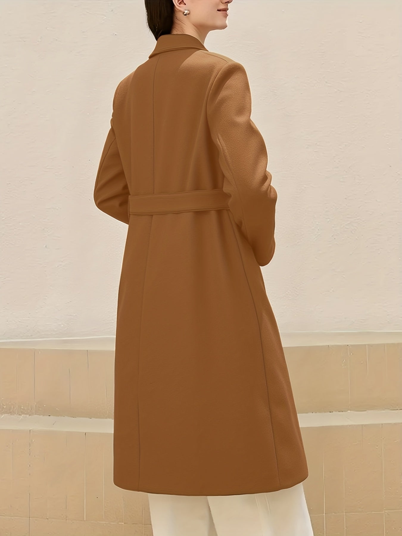 Casaco Longo de Outono/Inverno com Lapela Grande, Mangas Compridas, Bolso e Estilo Francês Minimalista e Elegante em Tweed