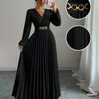 Elegant Metallic V-Neck Evening Gown with Balloon Sleeves