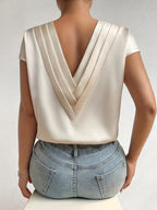 Blusa Solta De Manga Curta Com Decote Em V, De Cor Sólida, Elegante Para A Primavera E O Verão, Roupa Feminina