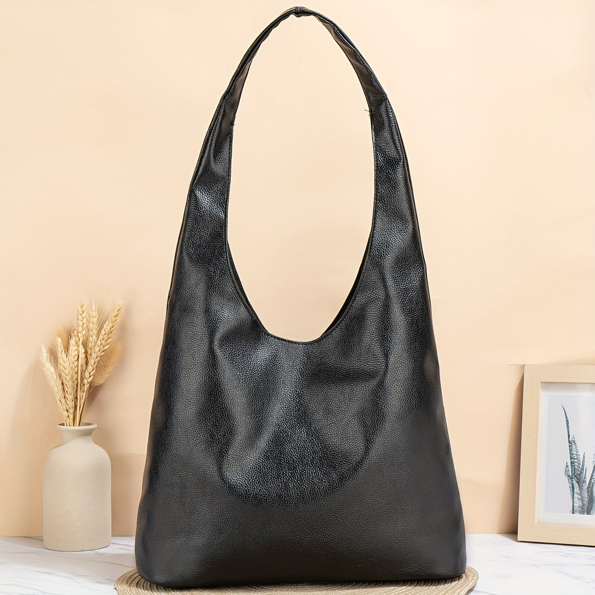 Saco Tote Vegan Fashion, Mala Hobo Trendy de Cor Sólida, Mala Casual Feminina & Carteira