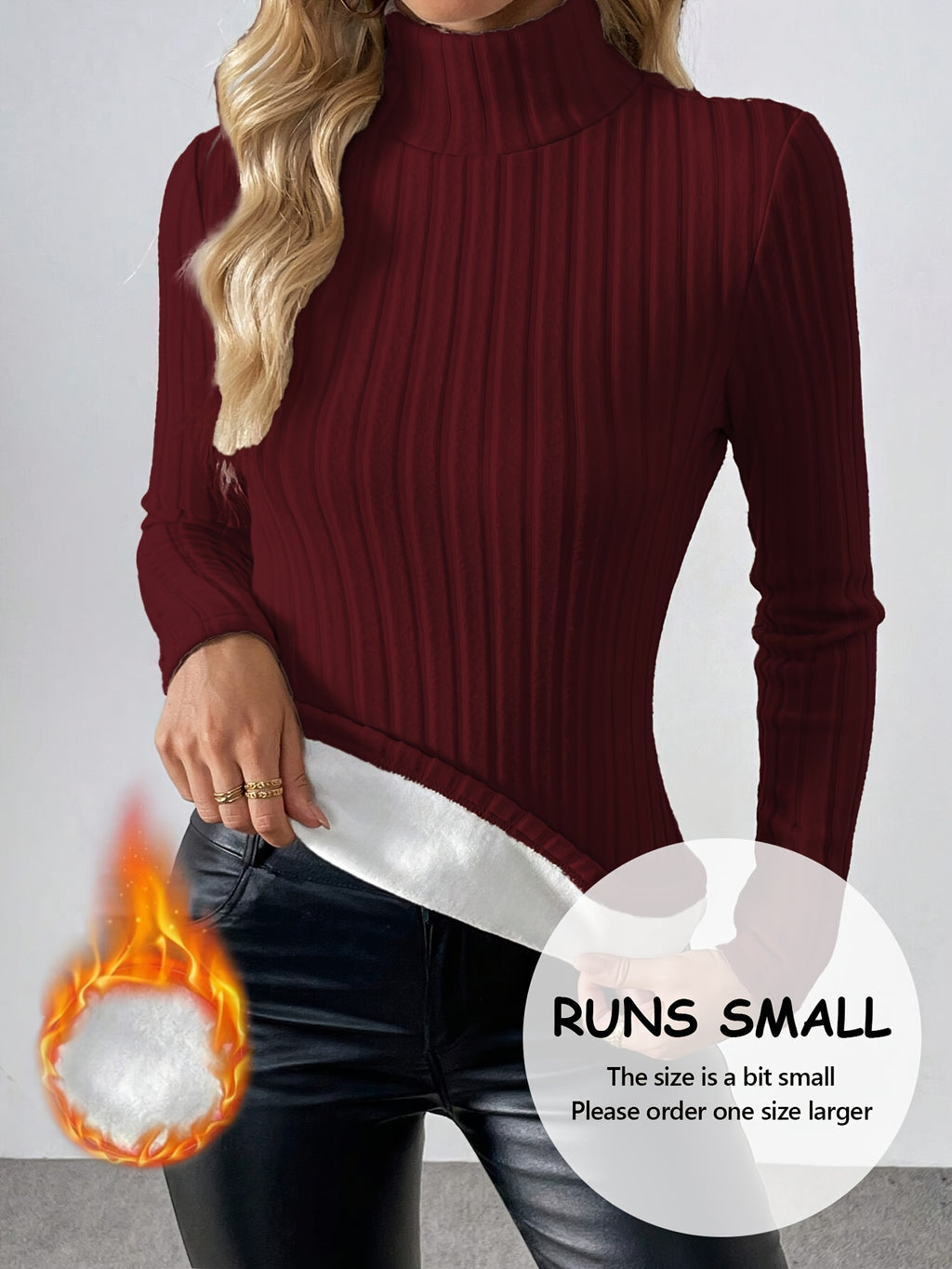 Camiseta de Forro Polar para Outono e Inverno, Gola Alta Minimalista em Cor Sólida com Acolchoado Espesso