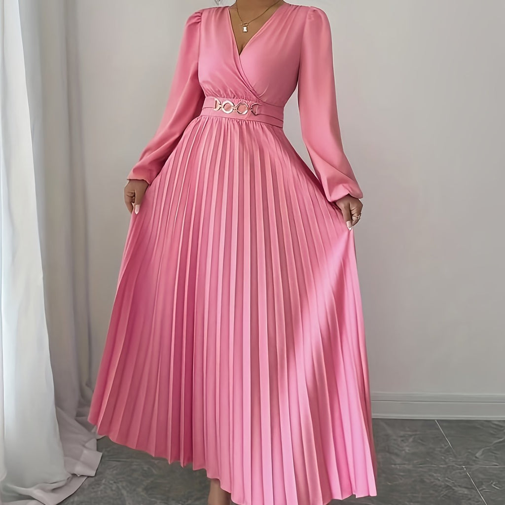 Elegant Metallic V-Neck Evening Gown with Balloon Sleeves