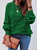 Blusa de Gola Redonda Casual Feminina com Manga Longa e Alta Elasticidade - Top de Outono/Inverno em Cor Sólida, Lavável na Máquina