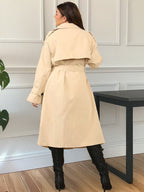 Casaco de Chuva Feminino Oversized com Cintura Ajustável e Dupla Abotoadura, Jaqueta Minimalista e Versátil para Outono e Inverno