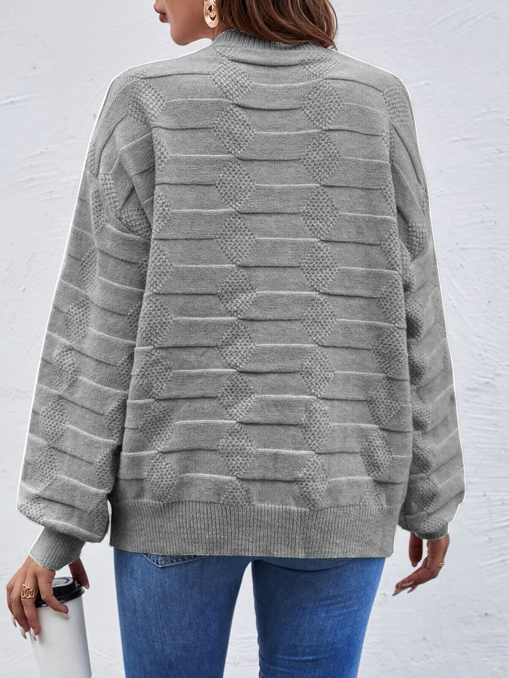 Blusa de Gola Redonda Casual Feminina com Manga Longa e Alta Elasticidade - Top de Outono/Inverno em Cor Sólida, Lavável na Máquina