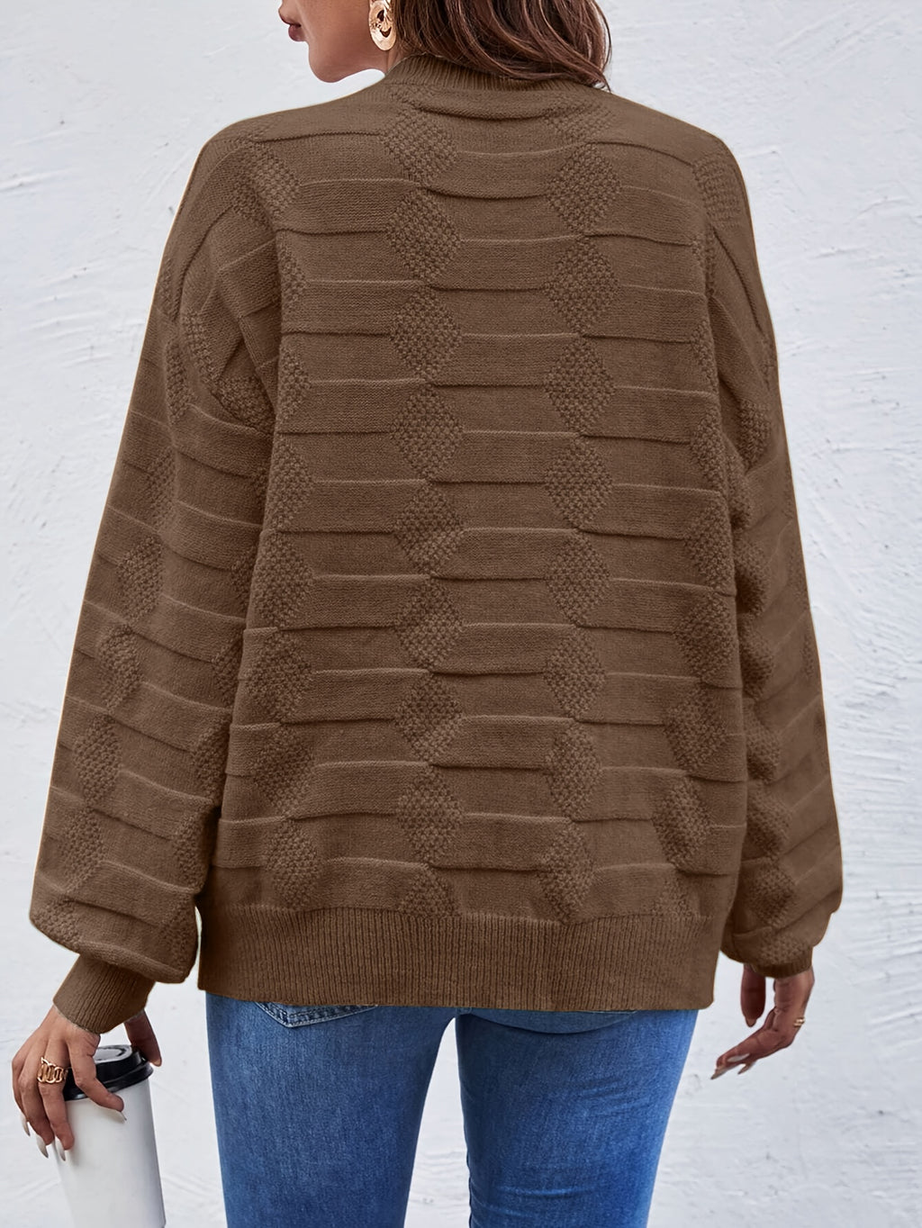 Blusa de Gola Redonda Casual Feminina com Manga Longa e Alta Elasticidade - Top de Outono/Inverno em Cor Sólida, Lavável na Máquina