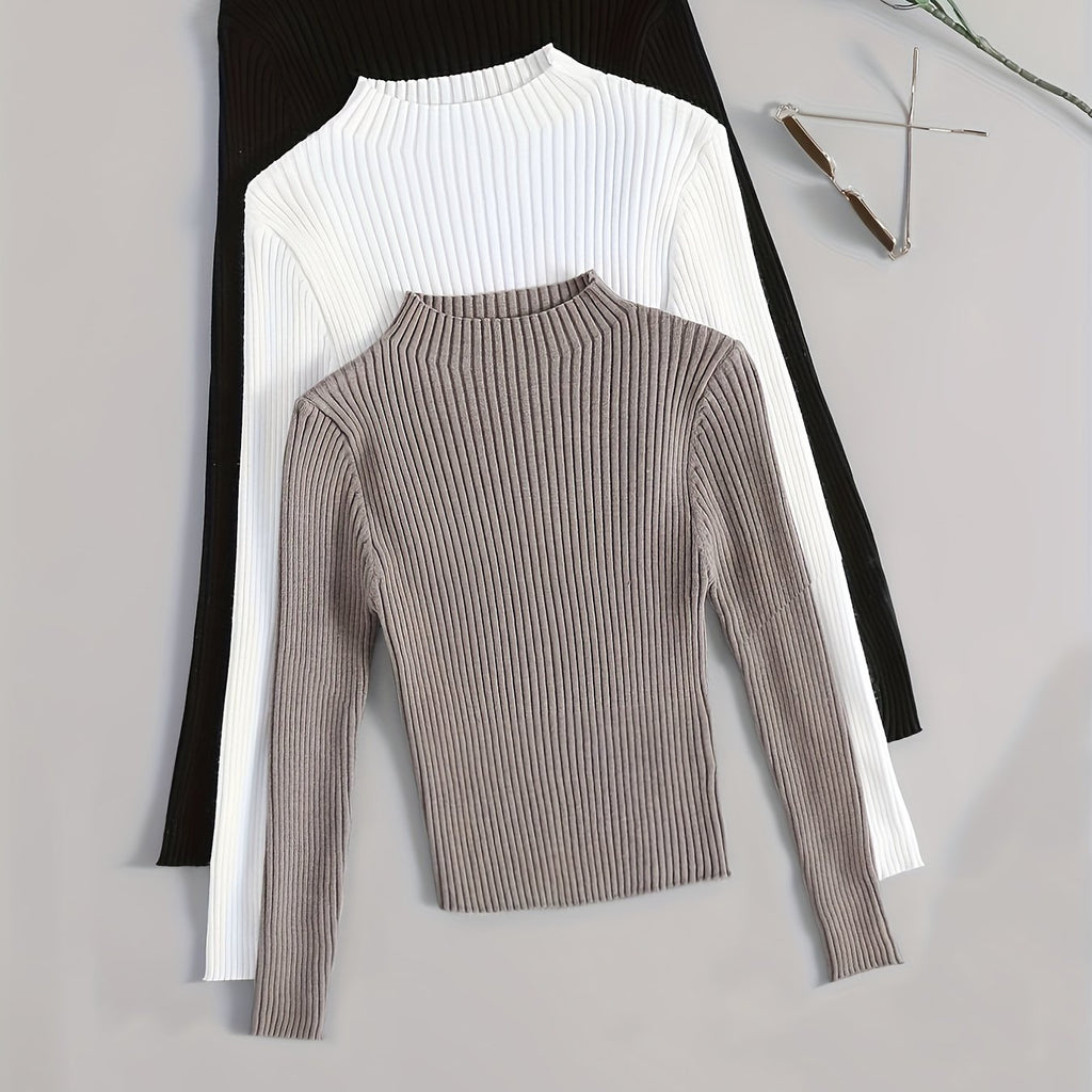 Elegant Ribbed High-Neck 3-Piece Set - Timeless Vintage Style