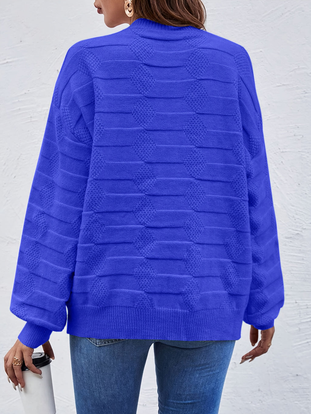 Blusa de Gola Redonda Casual Feminina com Manga Longa e Alta Elasticidade - Top de Outono/Inverno em Cor Sólida, Lavável na Máquina