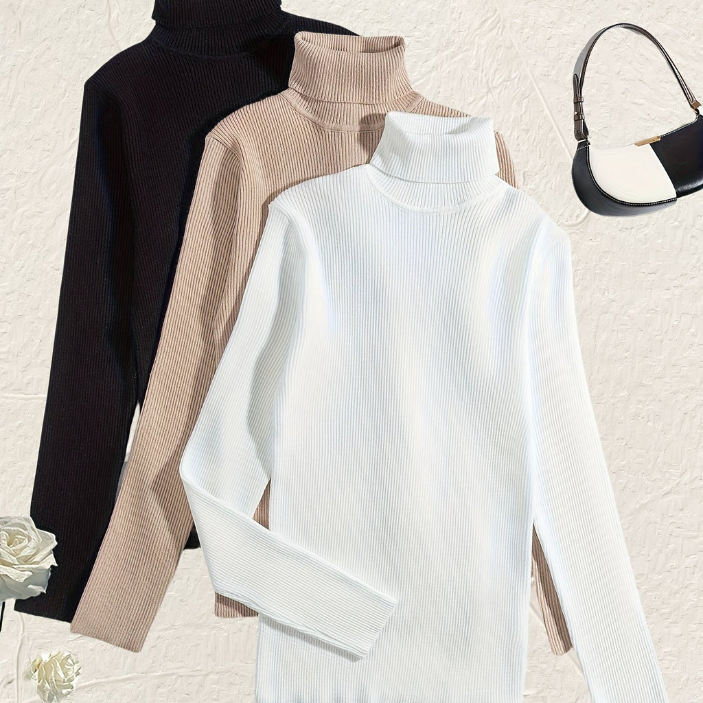 Elegant High-Neck Women's Sweater Set - 3 Pieces
