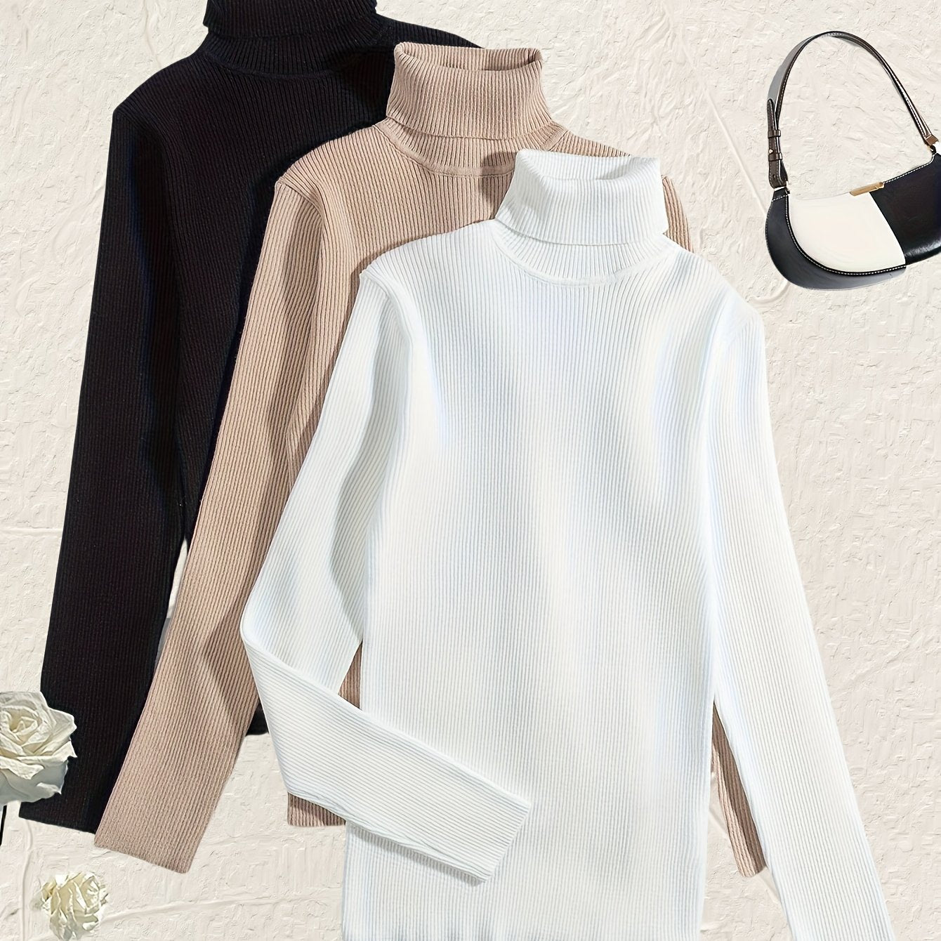 Elegant High-Neck Women's Sweater Set - 3 Pieces